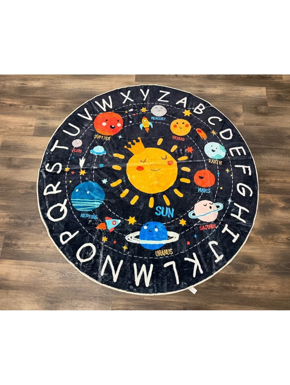 Kids Solar System Round Play Rug Alphabet ABC Planet Space Nursery Floor Mat 5ft